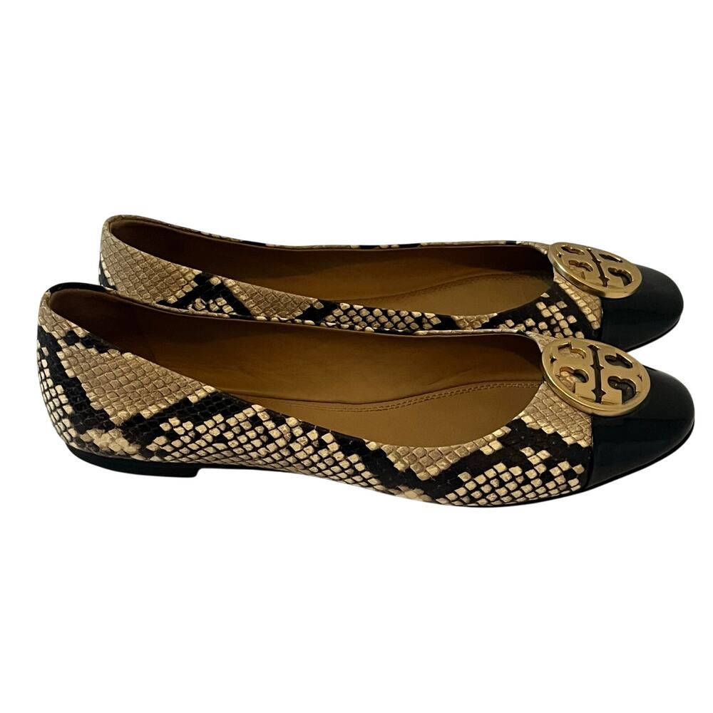 Tory Burch Chelsea Snake Printed Leather Cap Toe Ballet Flats Size 9.5 - Picture 5 of 8